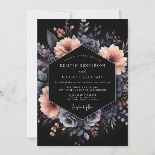 Invitation Noces Slate & Blush Shadowy Bloom (Devant)