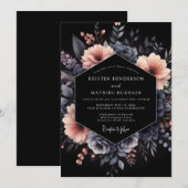 Invitation Noces Slate & Blush Shadowy Bloom (Devant / Derrière)