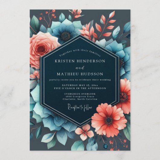 Invitation Noces Slate & Coral Moody Bloom (Devant)