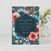 Invitation Noces Slate & Coral Moody Bloom (Debout devant)
