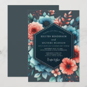 Invitation Noces Slate & Coral Moody Bloom (Devant / Derrière)