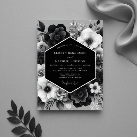 Invitation Nocturne de mariage à fleurs noires