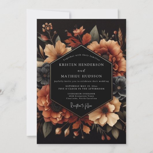 Invitation Nocturne de mariage orange brûlé (Devant)