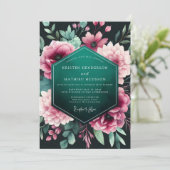 Invitation Nocturne Floral de Teal pour Mariage (Debout devant)