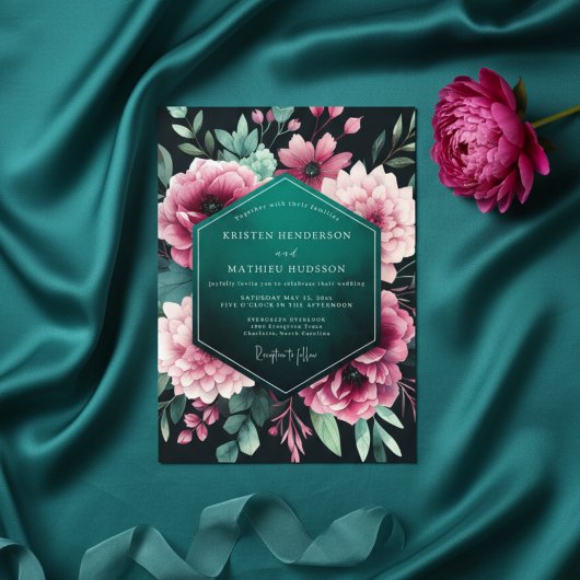 Invitation Nocturne Floral de Teal pour Mariage