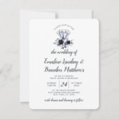 Invitation Nocturne Floral Diamant Dusty Blue Mariage (Devant)