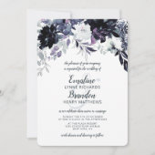 Invitation Nocturne Floral Navy Dusty Blue Floral Mariage (Devant)