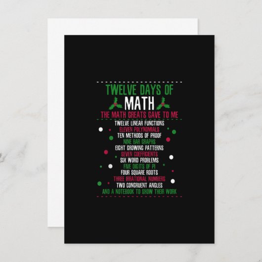 Invitation Noël 12jours de mathématiques (Devant / Derrière)