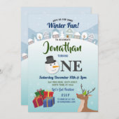 Invitation Noël 1er anniversaire fête Père Noël Snowman ONE (Devant / Derrière)