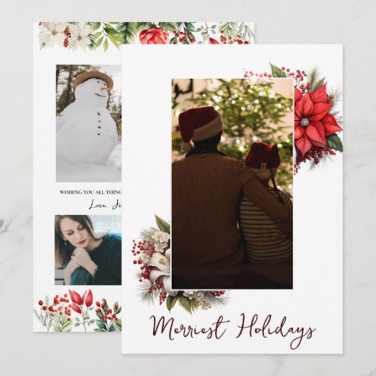 Invitation Noël 3 photo aquarelle botanique floral (Devant / Derrière)