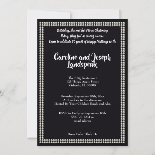 Invitation Noël 50e Anniversaire de Mariage Noir & Or Dans (Dos)