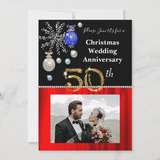 Invitation Noël 50e anniversaire Mariage Noir & Or en (Devant)