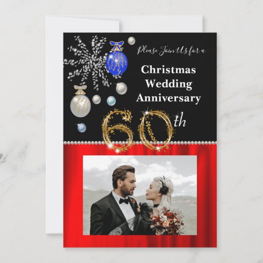Invitation Noël 60e anniversaire Mariage Noir & Or (Devant)