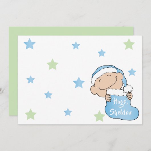 Invitation Noël 7" x 5" Bleu bébéMerci/2 face/plat/ (Devant / Derrière)