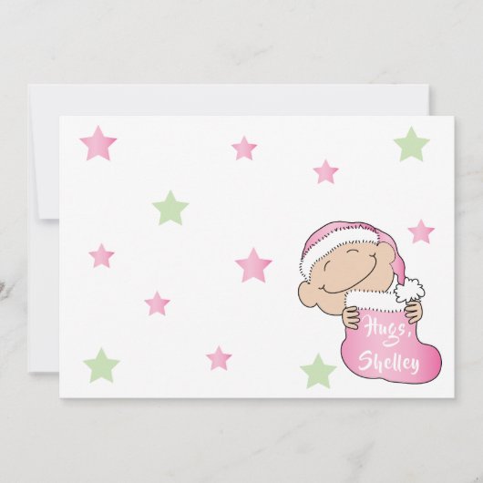 Invitation Noël 7" x 5" Rose bébé Merci/2 faces/Plat (Devant)