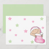 Invitation Noël 7" x 5" Rose bébé Merci/2 faces/Plat (Devant / Derrière)