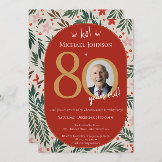 Invitation Noël 80e anniversaire (Devant / Derrière)