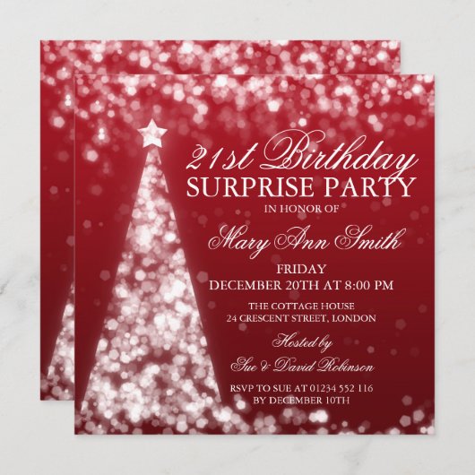 Invitation Noël à la surprise rouge d'argent 21e anniversaire (Devant / Derrière)