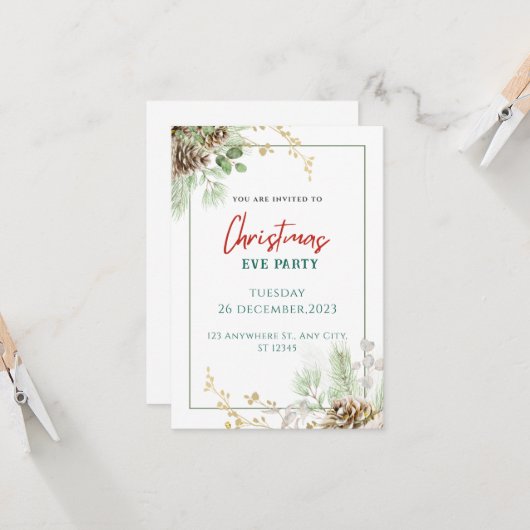 Invitation Noël à l'aquarelle verte (Devant/Arrière en situation)