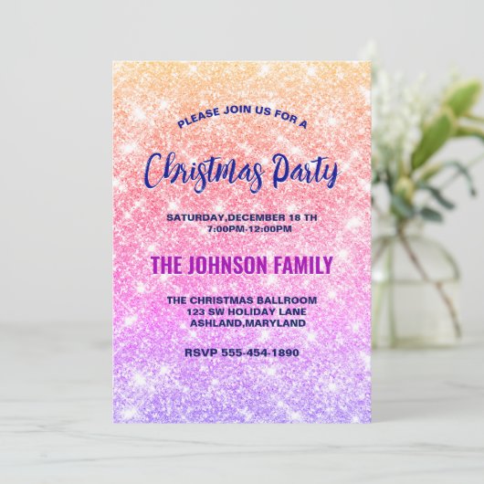Invitation Noël à l'ombre fausse parties scintillant (Debout devant)