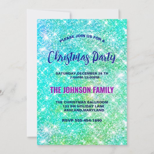 Invitation Noël à l'ombre verte belle parties scintillant (Devant)