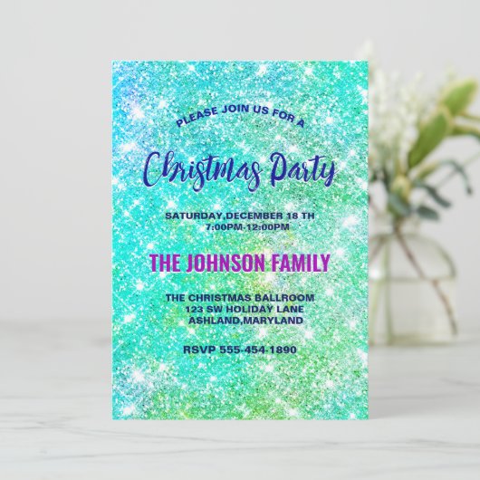 Invitation Noël à l'ombre verte belle parties scintillant (Debout devant)