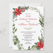 Invitation Noël Adultes Anniversaire rouge verdure fleurie (Devant)