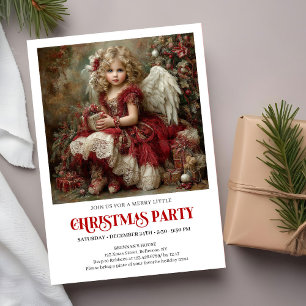 Invitation Noël Ange Vintage Victorien Bourgogne Or 