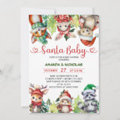 Invitation Noël Animaux de bois Père Noël Baby shower (Devant)