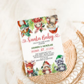 Invitation Noël Animaux de bois Père Noël Baby shower