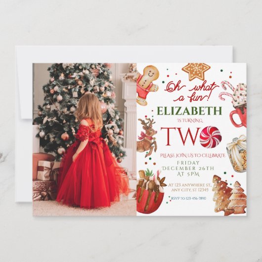 Invitation Noël Anniversaire fête quel plaisir 2e anniversair (Devant)