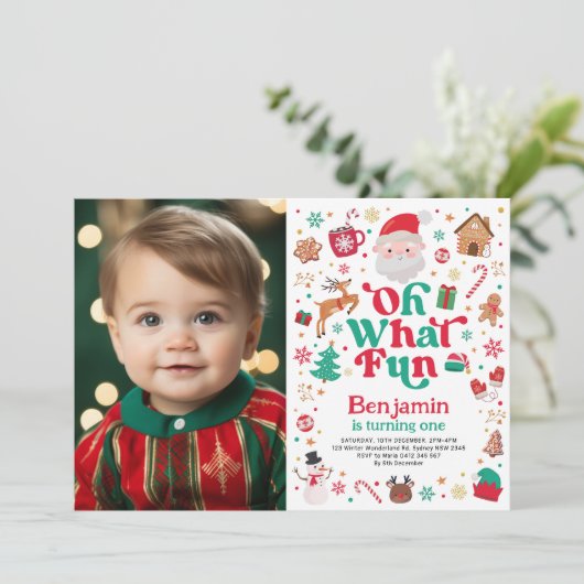 Invitation Noël Anniversaire Oh Quel Amusant Garçon Fête Anni (Debout devant)