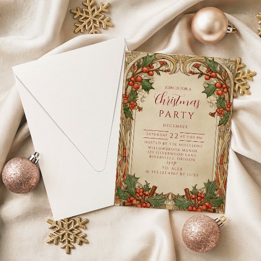 Invitation Noël Antique Baies de Houx