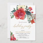 Invitation Noël aquarelle fleurie fête élégante (Devant)