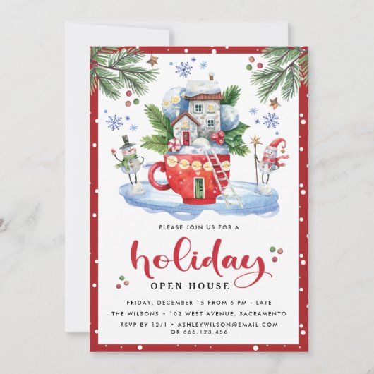 Invitation Noël aquarelle | Holiday Open House Party (Devant)