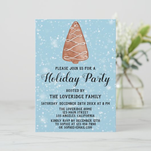 Invitation Noël Arbre Cookie Fête Fête de Noël Neige bleue (Debout devant)