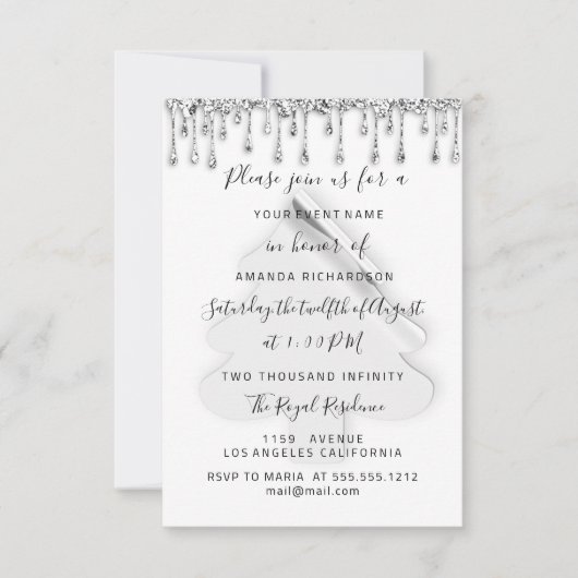 Invitation Noël Arbre Dîner Vacances Blanc Gris Argent (Devant)