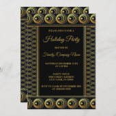 Invitation Noël Arbre d'or Fête élégante (Devant / Derrière)