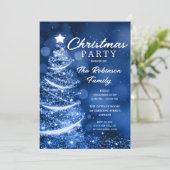 Invitation Noël Arbre étincelle Bleu Fête de Noël (Debout devant)