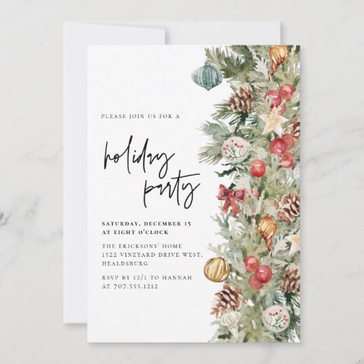 Invitation Noël Arbre Fête Dîner  (Devant)