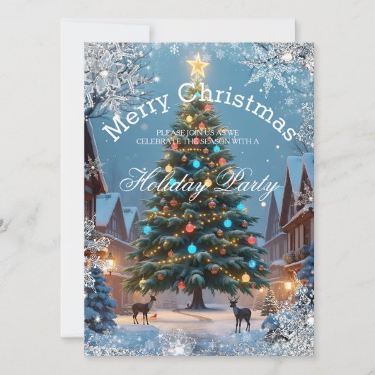 Invitation Noël Arbre Fête Maison rustique d'hiver (Devant)