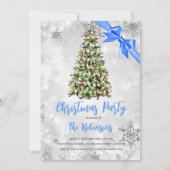 Invitation Noël | Arbre rustique et carbone bleu glam de vaca (Devant)