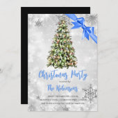 Invitation Noël | Arbre rustique et carbone bleu glam de vaca (Devant / Derrière)