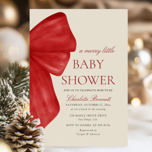 Invitation Noël Arc Rouge Fête de Bébé Merry Little