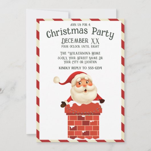 Invitation Noël au Père Noël dans une cheminée (Devant)