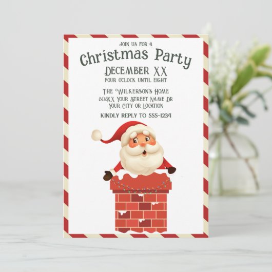 Invitation Noël au Père Noël dans une cheminée (Debout devant)