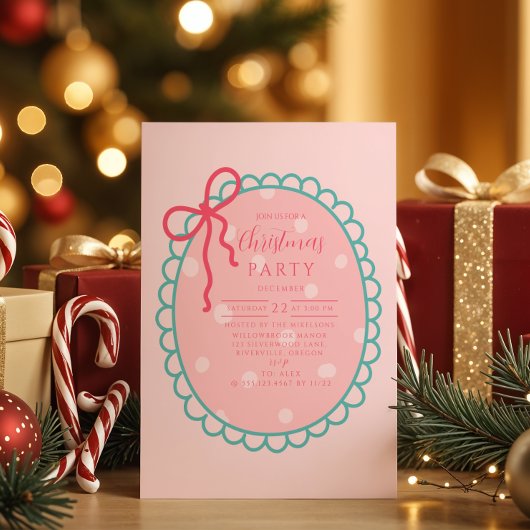 Invitation Noël aux pois roses