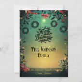 Invitation Noël avec message familial de houx et de couronnes (Devant)