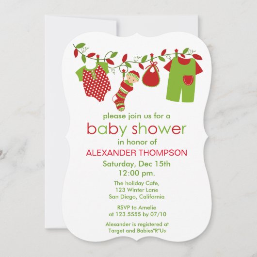 Invitation Noël Baby Blanchisserie Garçon Baby shower Invitat (Devant)