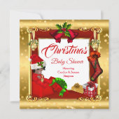Invitation Noël Baby shower fille ou garçon Red Gold Box AA (Devant)
